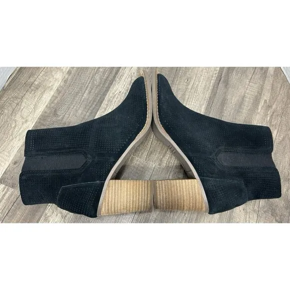 Toms Boots Womens 11 Majorca Peep Toe Perforated Ankle Bootie Black Suede