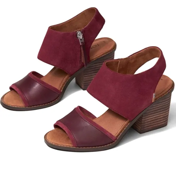TOMS Majorca Burgundy Suade Block Heel Sandals ~ EUC
