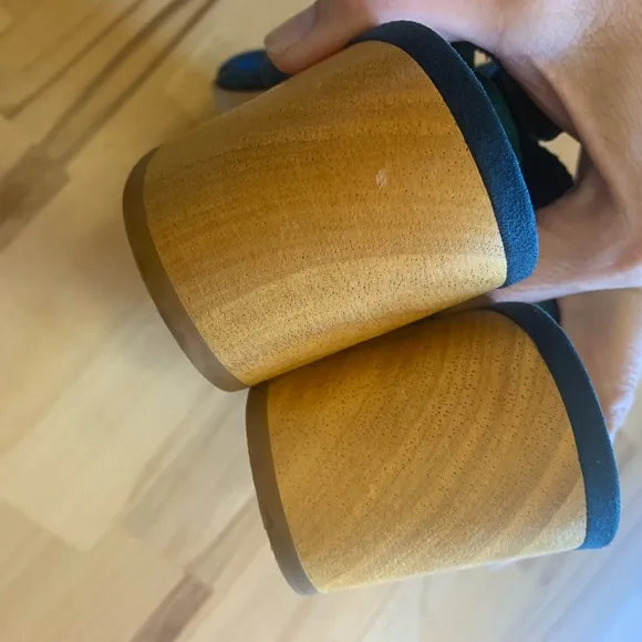 Toms teal corduroy and suede wood block heel sandals size 8.5
