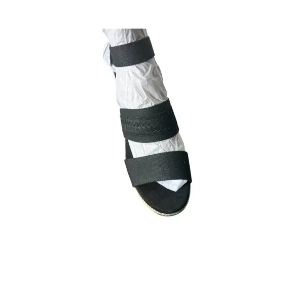 Toms Womens Black Triple Band Peep Toe Ankle Straps Wedge Sandals Sz 10 NIB