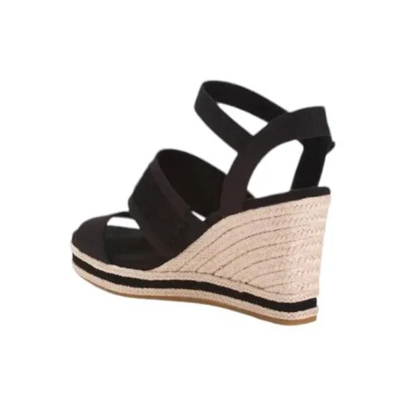 Toms Womens Black Triple Band Peep Toe Ankle Straps Wedge Sandals Sz 10 NIB