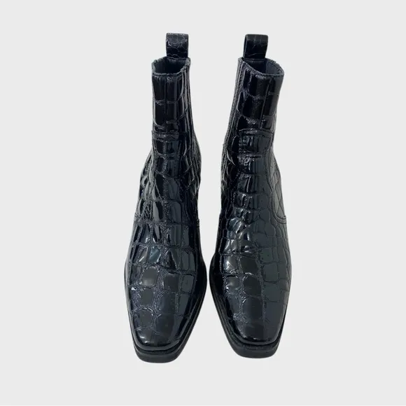 Tony Bianco Black Croc Patent Leather Boots Size 8