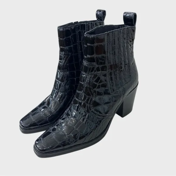 Tony Bianco Black Croc Patent Leather Boots Size 8