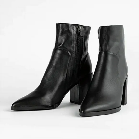 Tony Bianco Brazen Black Luxe Leather Pointed Toe Ankle Boots NEW
