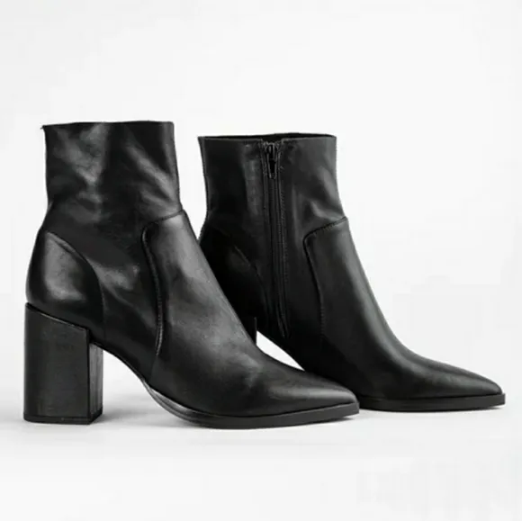 Tony Bianco Brazen Black Luxe Leather Pointed Toe Ankle Boots NEW