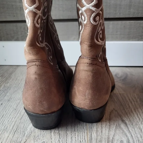 Tony Lama Embroidered Western Tan Cream Cowgirl Boots Size 8
