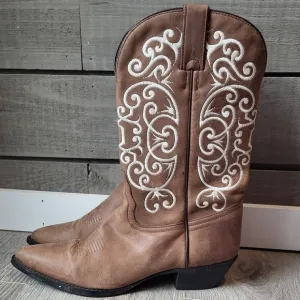 Tony Lama Embroidered Western Tan Cream Cowgirl Boots Size 8