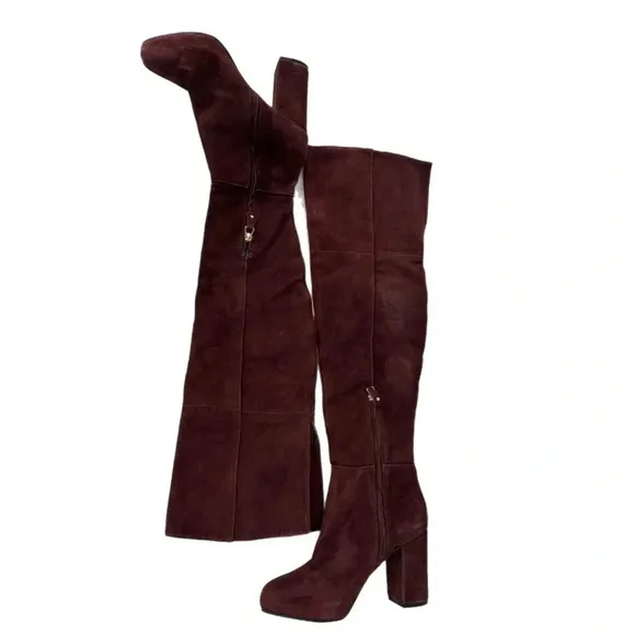 TOPSHOP COUNT Over The Knee Boots Burgundy Suede Size US Women’s 7.5 Block Heel