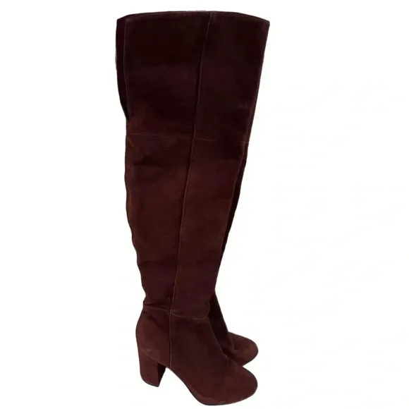 TOPSHOP COUNT Over The Knee Boots Burgundy Suede Size US Women’s 7.5 Block Heel