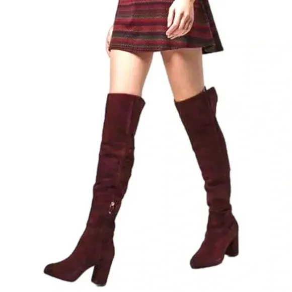 TOPSHOP COUNT Over The Knee Boots Burgundy Suede Size US Women’s 7.5 Block Heel