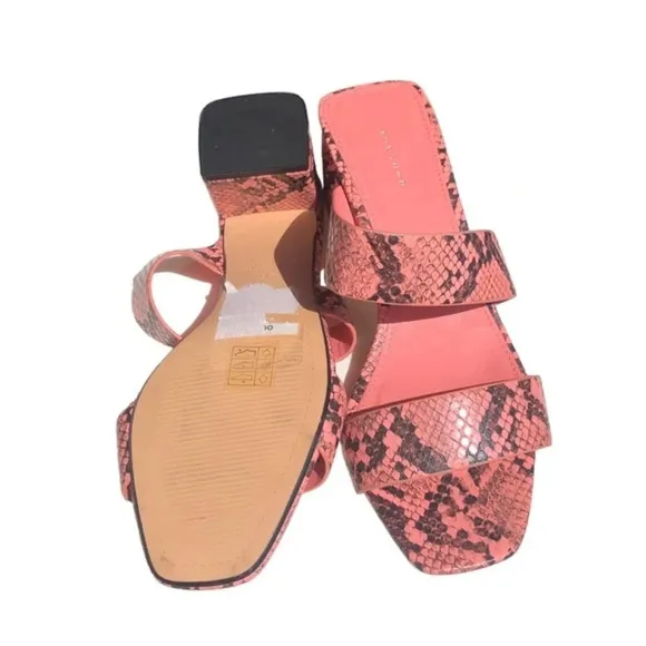 Topshop Darla Snake skin Print Pink &amp; Black Block Chunky Heel Sandal Sz 7