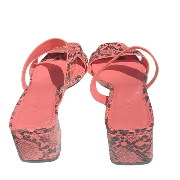 Topshop Darla Snake skin Print Pink &amp; Black Block Chunky Heel Sandal Sz 7