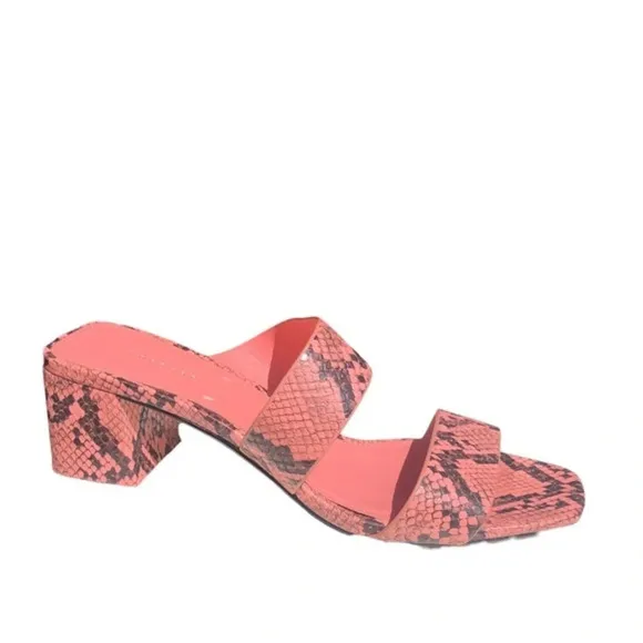 Topshop Darla Snake skin Print Pink &amp; Black Block Chunky Heel Sandal Sz 7
