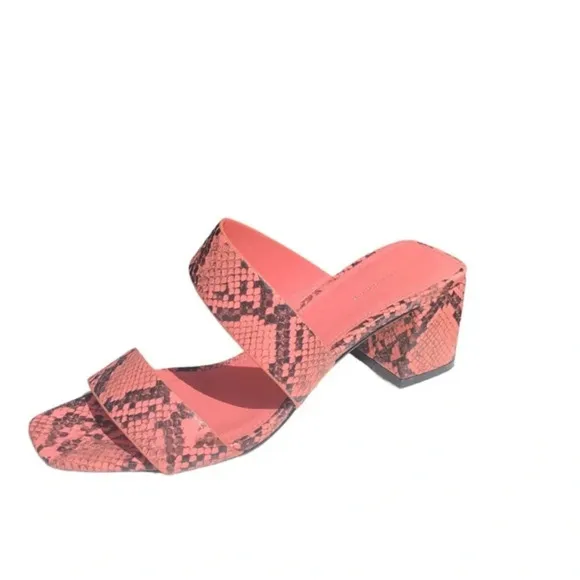 Topshop Darla Snake skin Print Pink &amp; Black Block Chunky Heel Sandal Sz 7