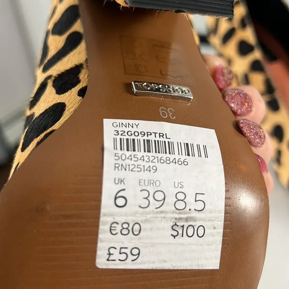 Topshop Ginny Leopard Print Calf Hair Heels with Wedge Design Size 8.5 New