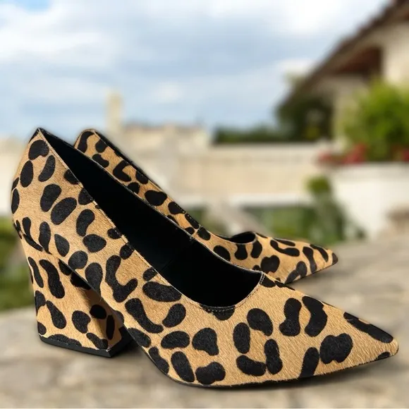 Topshop Ginny Leopard Print Calf Hair Heels with Wedge Design Size 8.5 New