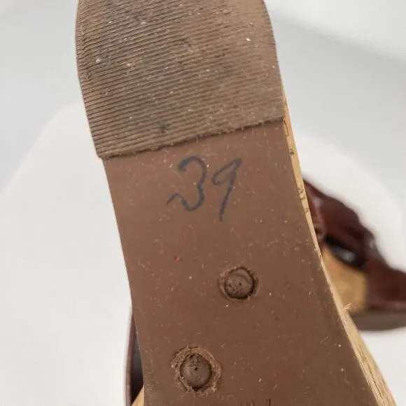 Tory Burch 7 M Ace High Wedge Platform Cork Slingback‎ Heels Shoes Sandals Brown