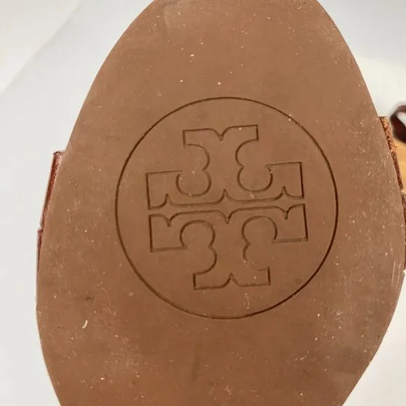 Tory Burch 7 M Ace High Wedge Platform Cork Slingback‎ Heels Shoes Sandals Brown