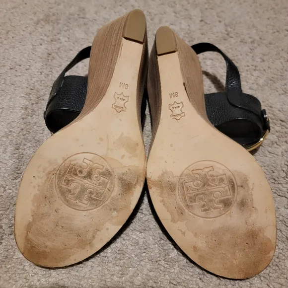 Tory Burch Amanda Demi Wedge Sandals Black Size 8