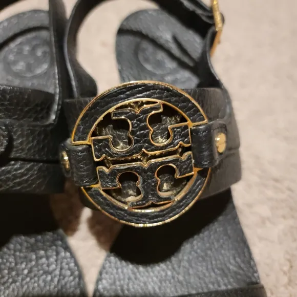 Tory Burch Amanda Demi Wedge Sandals Black Size 8