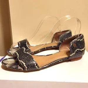 Tory Burch &quot;Savannah&quot; Gray/Blk Snakeskin Print Leather Sandals Sz.9 Ret $275