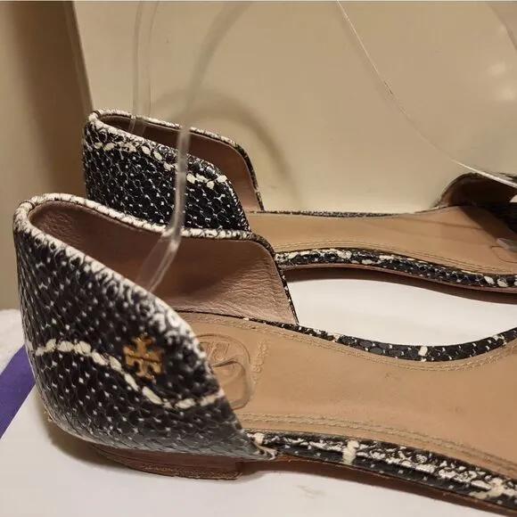 Tory Burch &quot;Savannah&quot; Gray/Blk Snakeskin Print Leather Sandals Sz.9 Ret $275