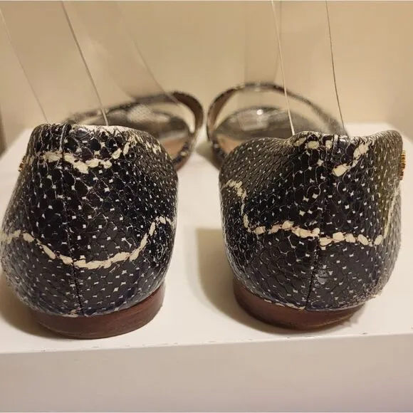 Tory Burch &quot;Savannah&quot; Gray/Blk Snakeskin Print Leather Sandals Sz.9 Ret $275