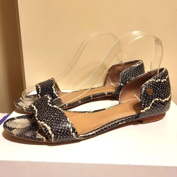 Tory Burch &quot;Savannah&quot; Gray/Blk Snakeskin Print Leather Sandals Sz.9 Ret $275