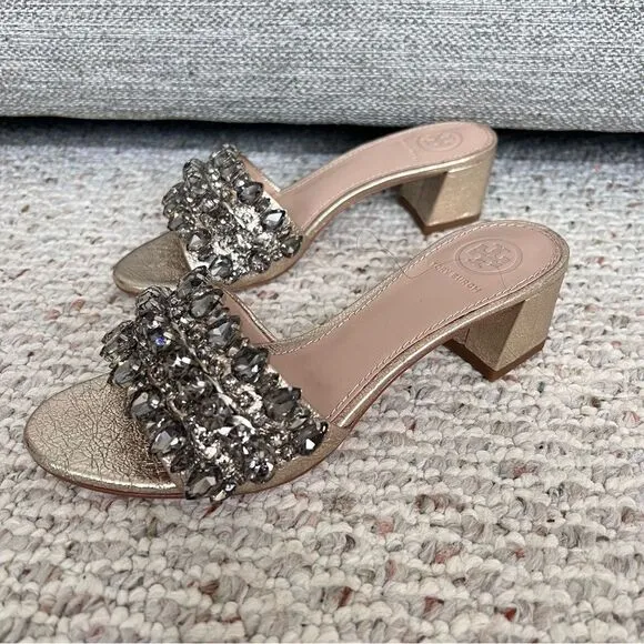 Tory Burch Beverly Metallic Embellished Slide Sandal