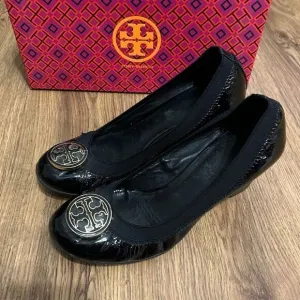 TORY BURCH black gold wedge heels pumps shoes women’s 7