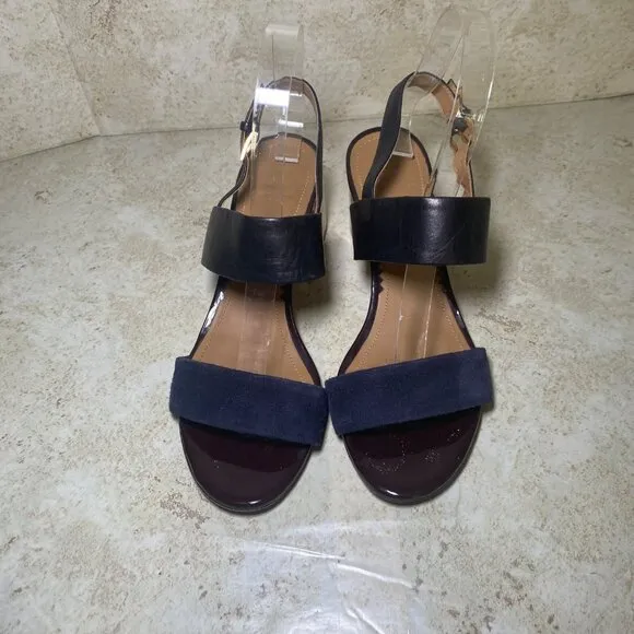 Tory Burch Black Leather Block Heel Sandals With Gold Accent