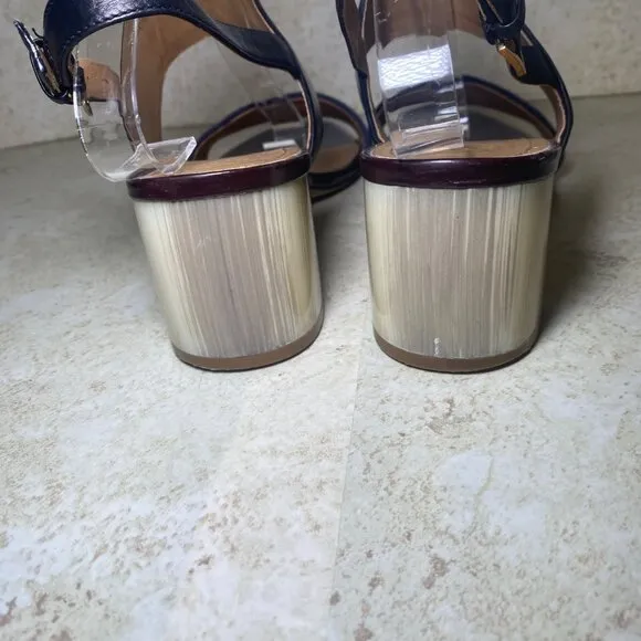 Tory Burch Black Leather Block Heel Sandals With Gold Accent