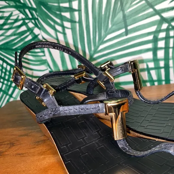 Tory Burch Black Leather Pauline Wedge Strappy Sandals Women’s 8.5 M