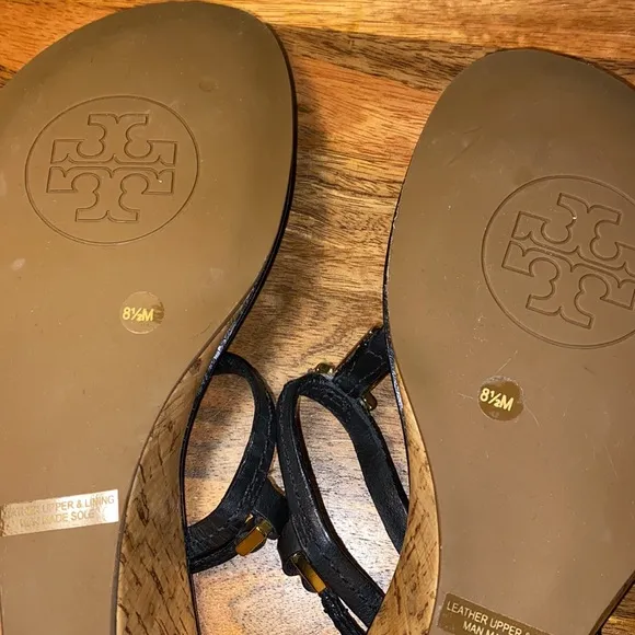 Tory Burch Black Leather Pauline Wedge Strappy Sandals Women’s 8.5 M