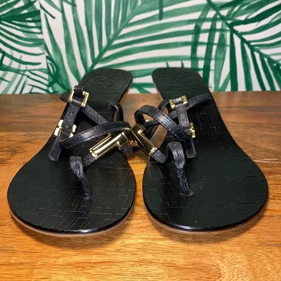 Tory Burch Black Leather Pauline Wedge Strappy Sandals Women’s 8.5 M