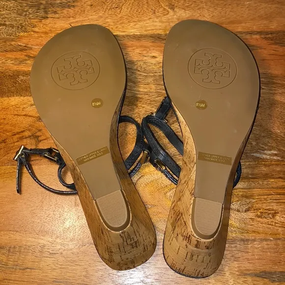 Tory Burch Black Leather Pauline Wedge Strappy Sandals Women’s 8.5 M
