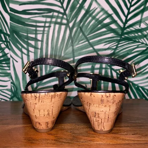 Tory Burch Black Leather Pauline Wedge Strappy Sandals Women’s 8.5 M