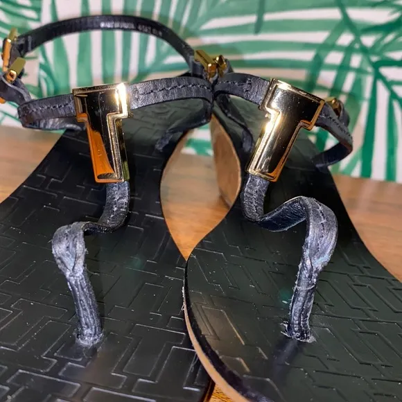Tory Burch Black Leather Pauline Wedge Strappy Sandals Women’s 8.5 M