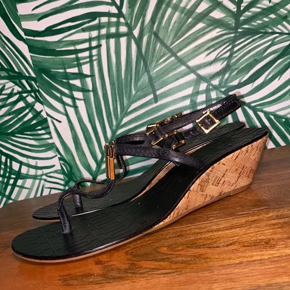 Tory Burch Black Leather Pauline Wedge Strappy Sandals Women’s 8.5 M