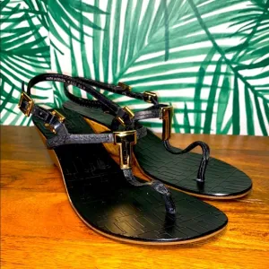 Tory Burch Black Leather Pauline Wedge Strappy Sandals Women’s 8.5 M