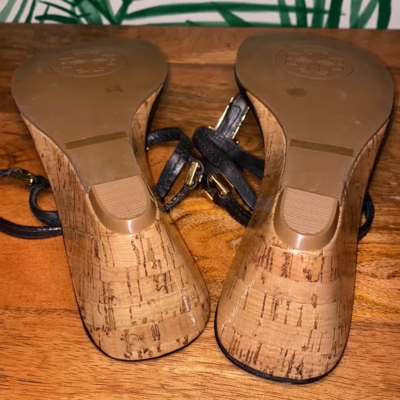 Tory Burch Black Leather Pauline Wedge Strappy Sandals Women’s 8.5 M