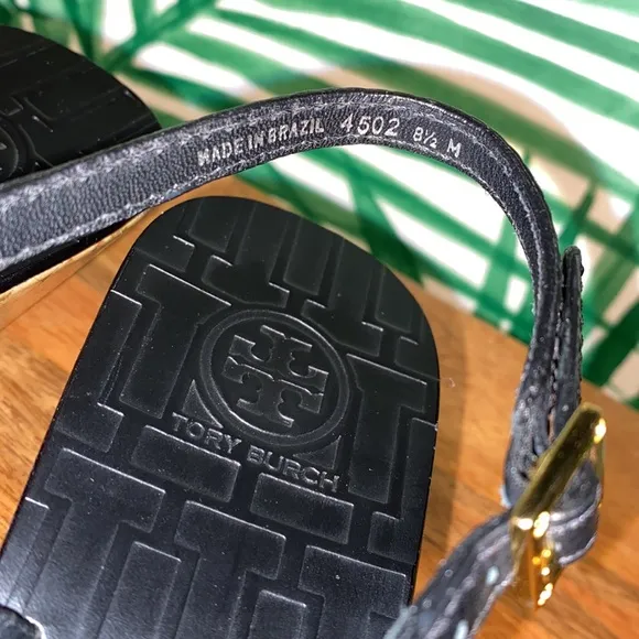 Tory Burch Black Leather Pauline Wedge Strappy Sandals Women’s 8.5 M