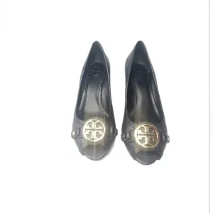 Tory Burch Black Leather Sally Wedge Pumps Size 6.5 M