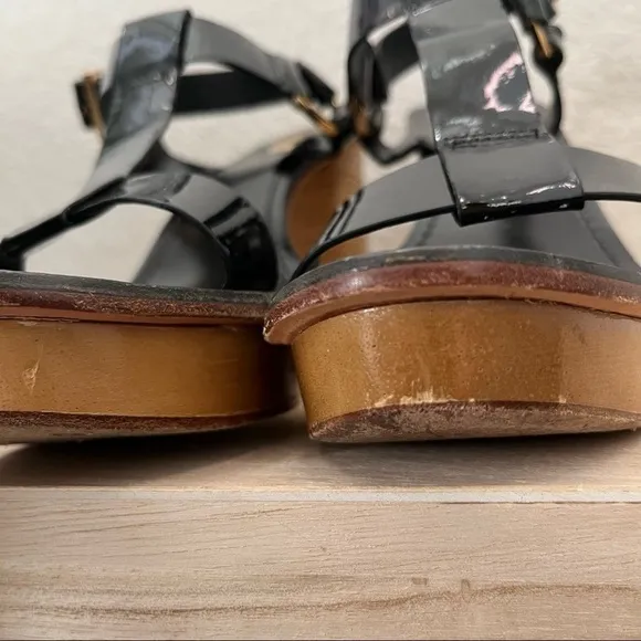Tory Burch Black Leather Stacked Block Tan Platform Sandals 9.5