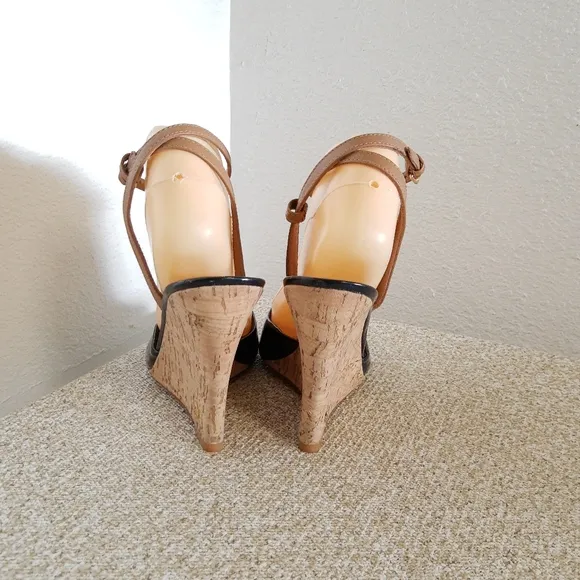 Tory Burch Black Patent Leather Wedge Sandals