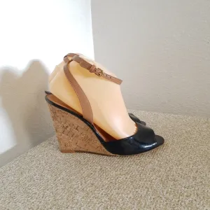 Tory Burch Black Patent Leather Wedge Sandals