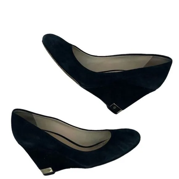 Tory Burch Black Suede Astoria Wedge Heels Size 7.5