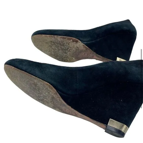 Tory Burch Black Suede Astoria Wedge Heels Size 7.5