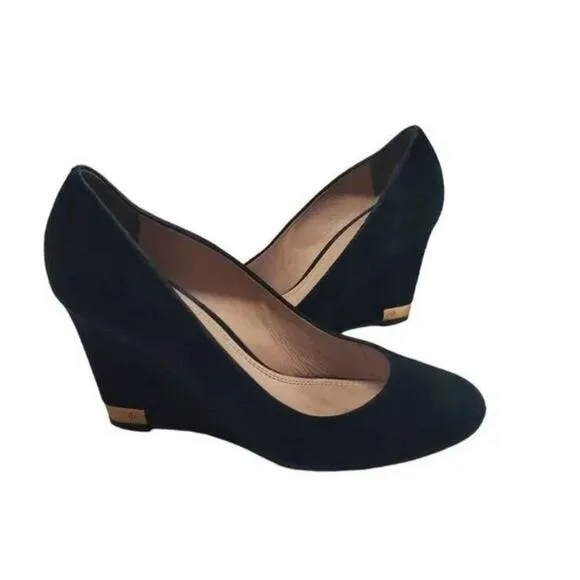 Tory Burch Black Suede Astoria Wedge Heels Size 7.5