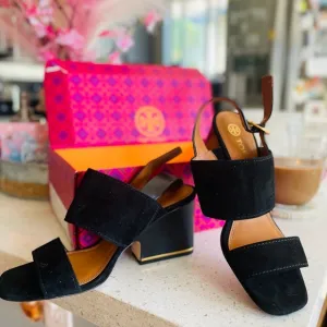 Tory Burch Black Suede Block Heel Sandal